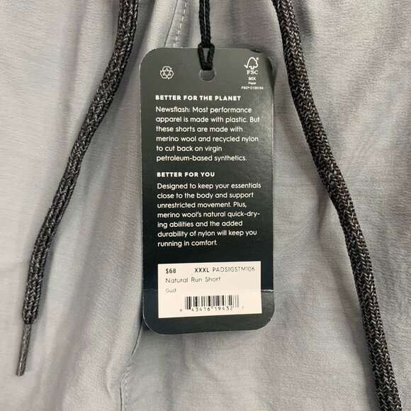 Allbirds Natural Run Shorts Mens XXXL Gray Lightweight Drawstring Merino Workout - Picture 6 of 11